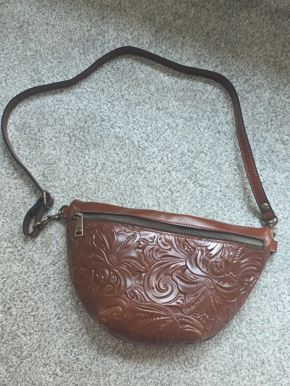 Patricia Nash Embossed Floral Leather Crossbody Bag - Brown